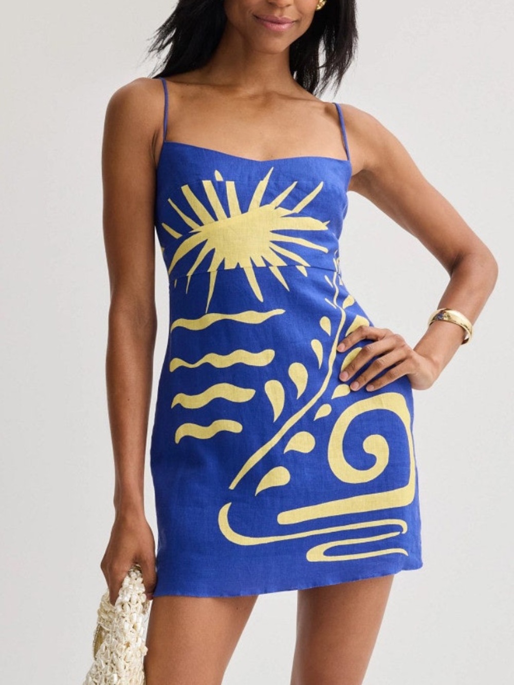 Cala de la Cruz Lucca Dress Blue Yellow Mini Dress Malibu Azul Linen Size Medium